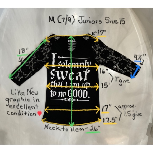 Harry Potter sz15 Juniors (7/9) M Top with Lace Sleeves EUC Warner Bros.SALES ❗️ - Picture 9 of 10